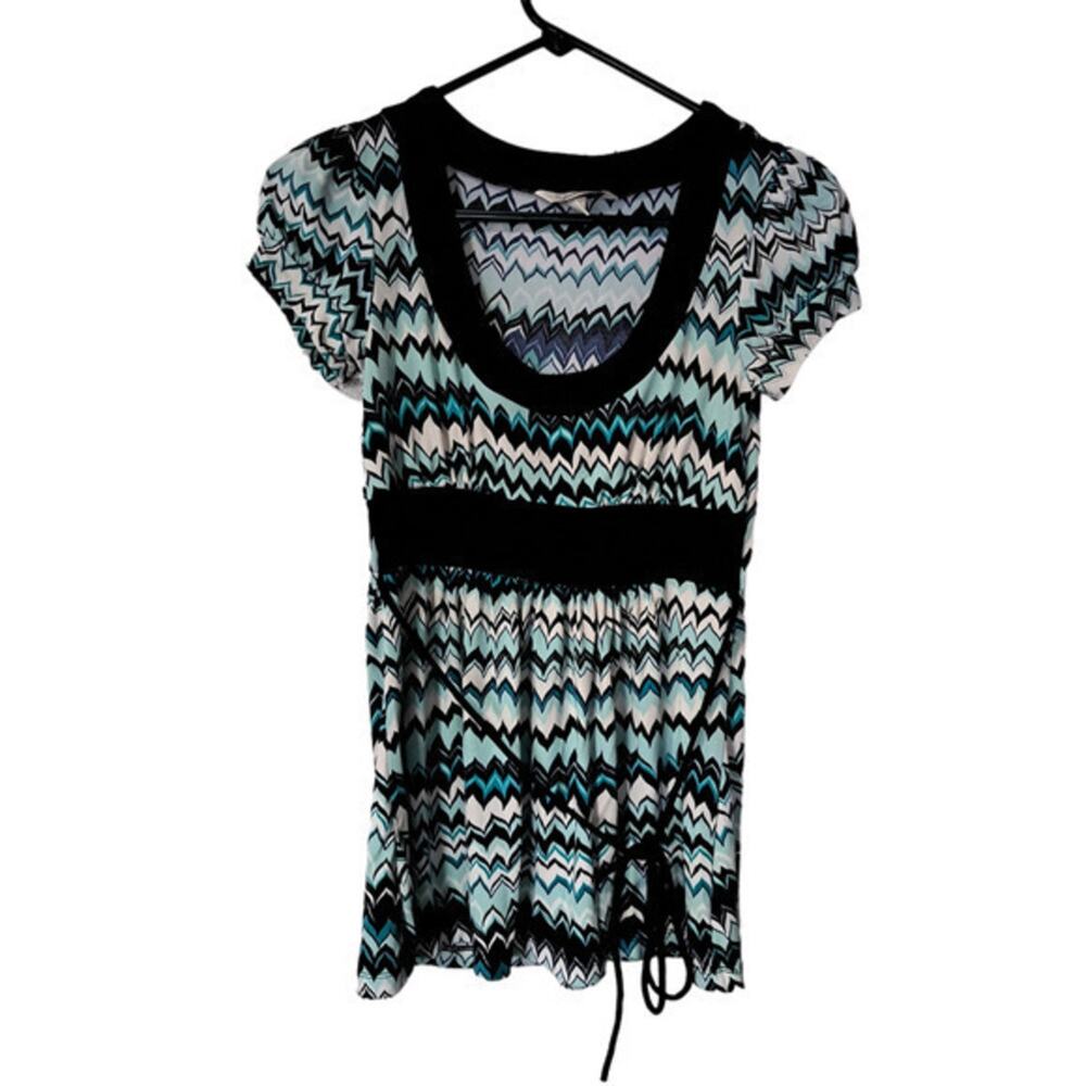 Speechless Short Puff Sleeve Scoop neck Self‎ Tie Blouse Multicolor Sz S